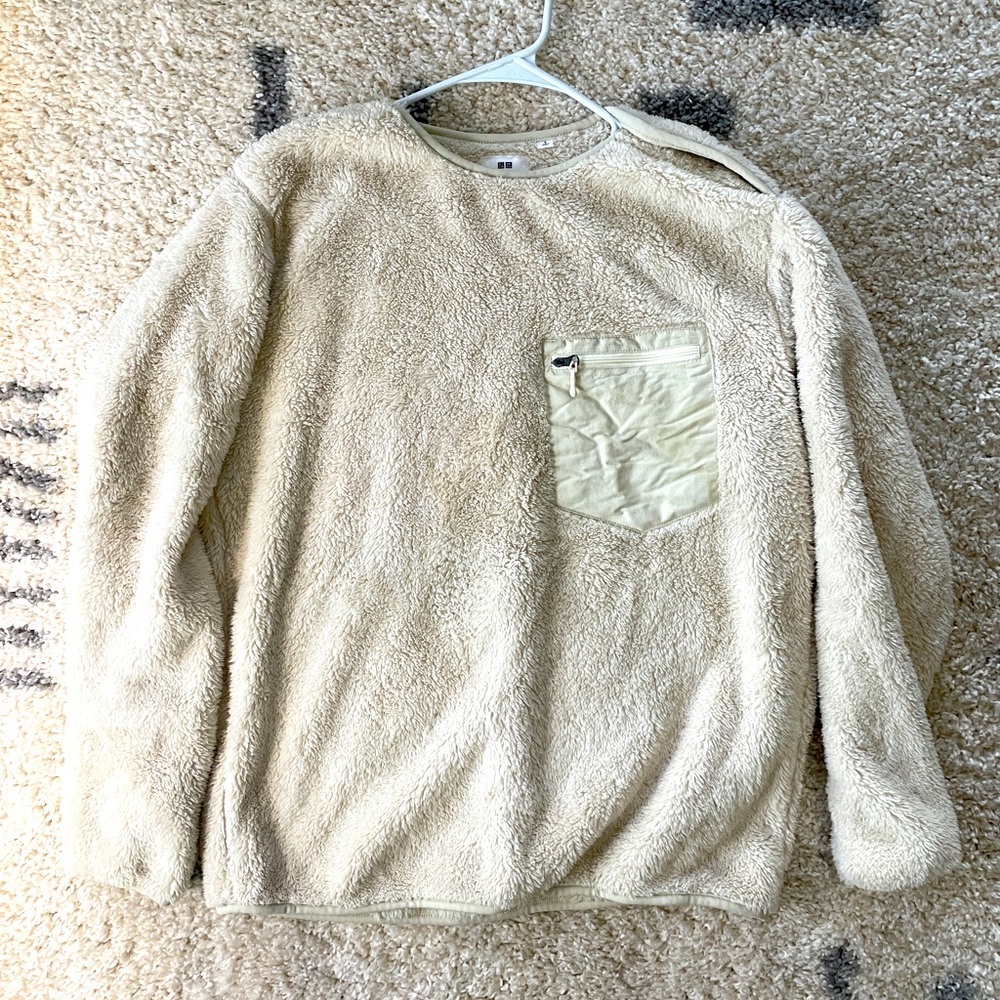 Engineered Garments x Uniqlo Fleece Sweater Pullover in Cream. Size Small.